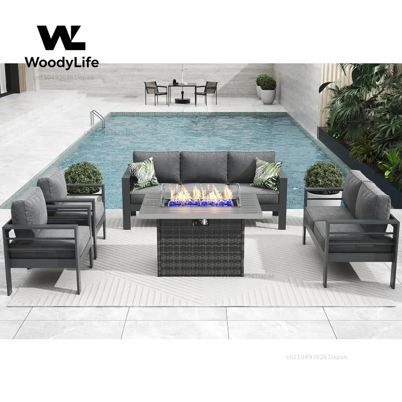 Outdoor Furniture And Fire Pit - طقم أثاث حدائق حديث من الألومنيوم