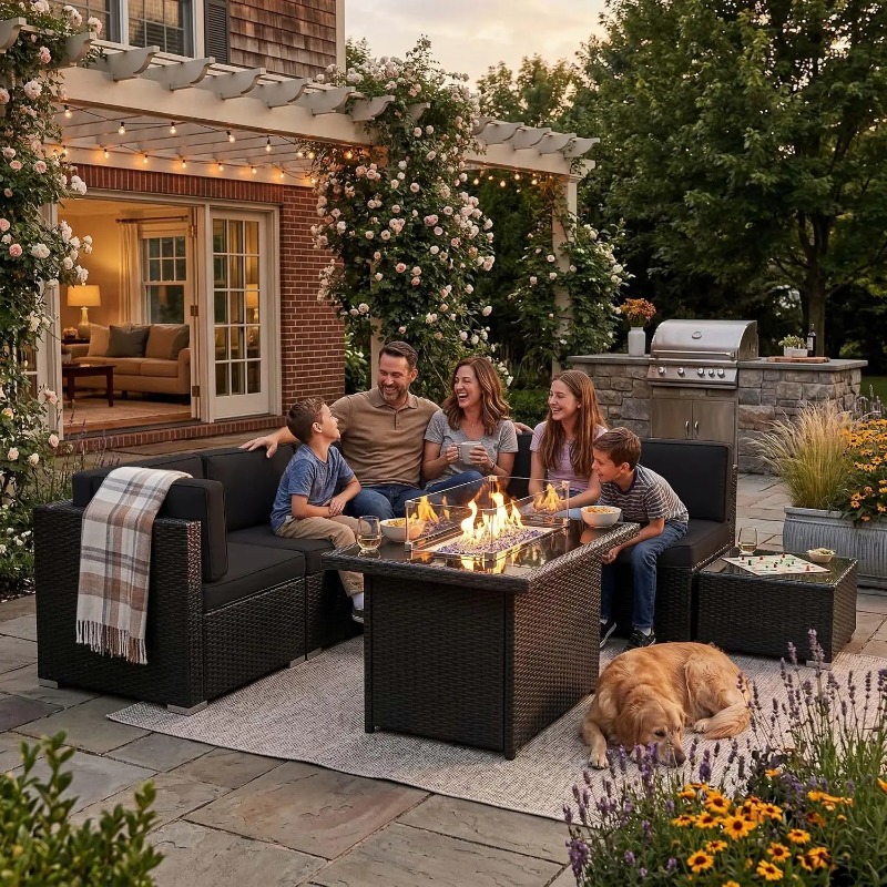 Outdoor Furniture And Fire Pit - طقم أريكة من 8 قطع مصنوع