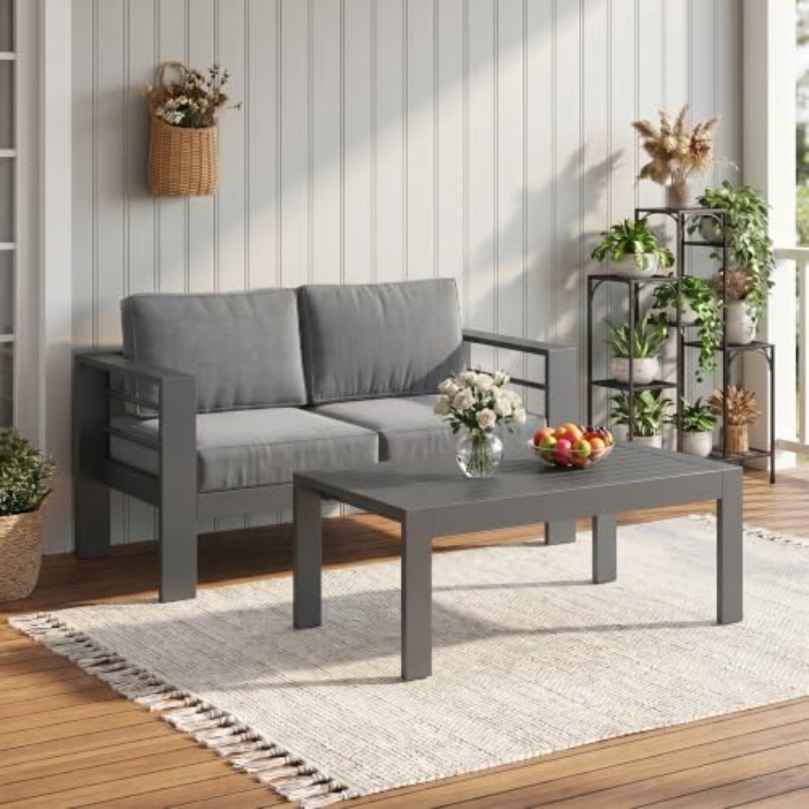 Outdoor Furniture Loveseat - أريكة خارجية من الألومنيوم مع طاولة