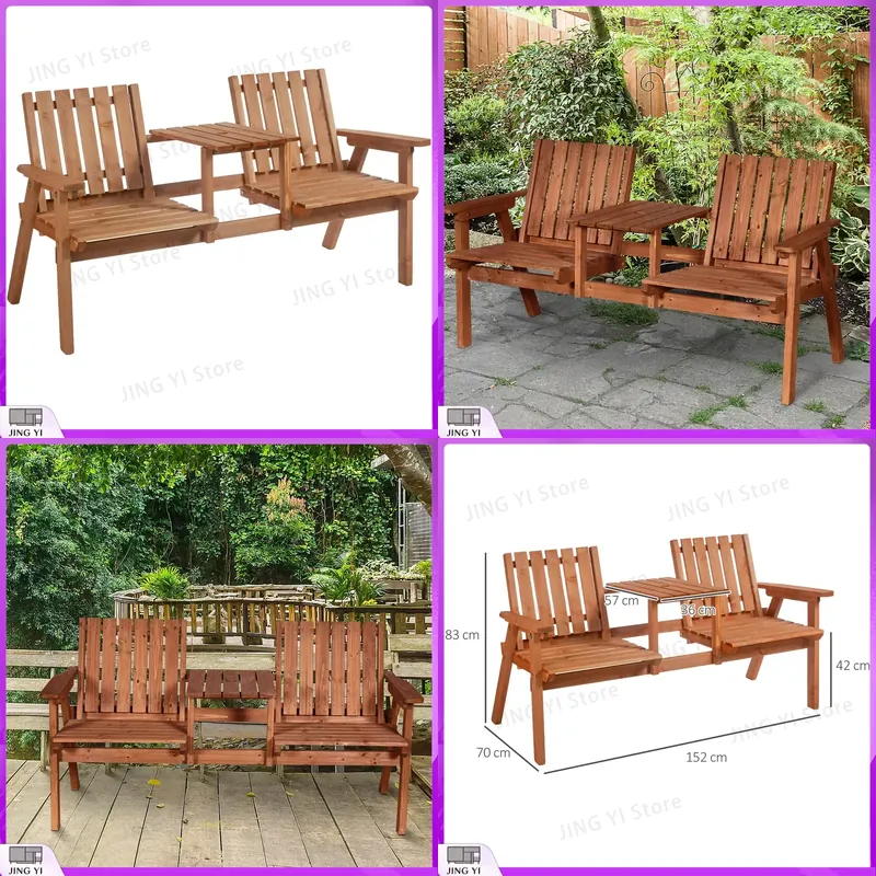 Outdoor Furniture Loveseat - مقعد حديقة خشبي لشخصين مع طاولة،