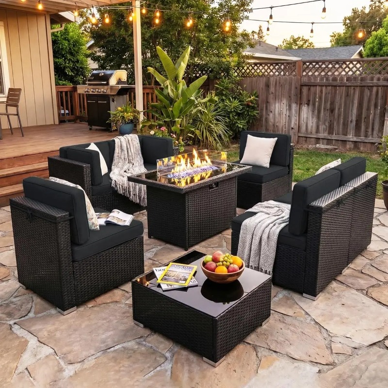 طقم أريكة من 8 قطع مصنوع من ال - مراجعة Outdoor Furniture And Fire Pit وسعره
