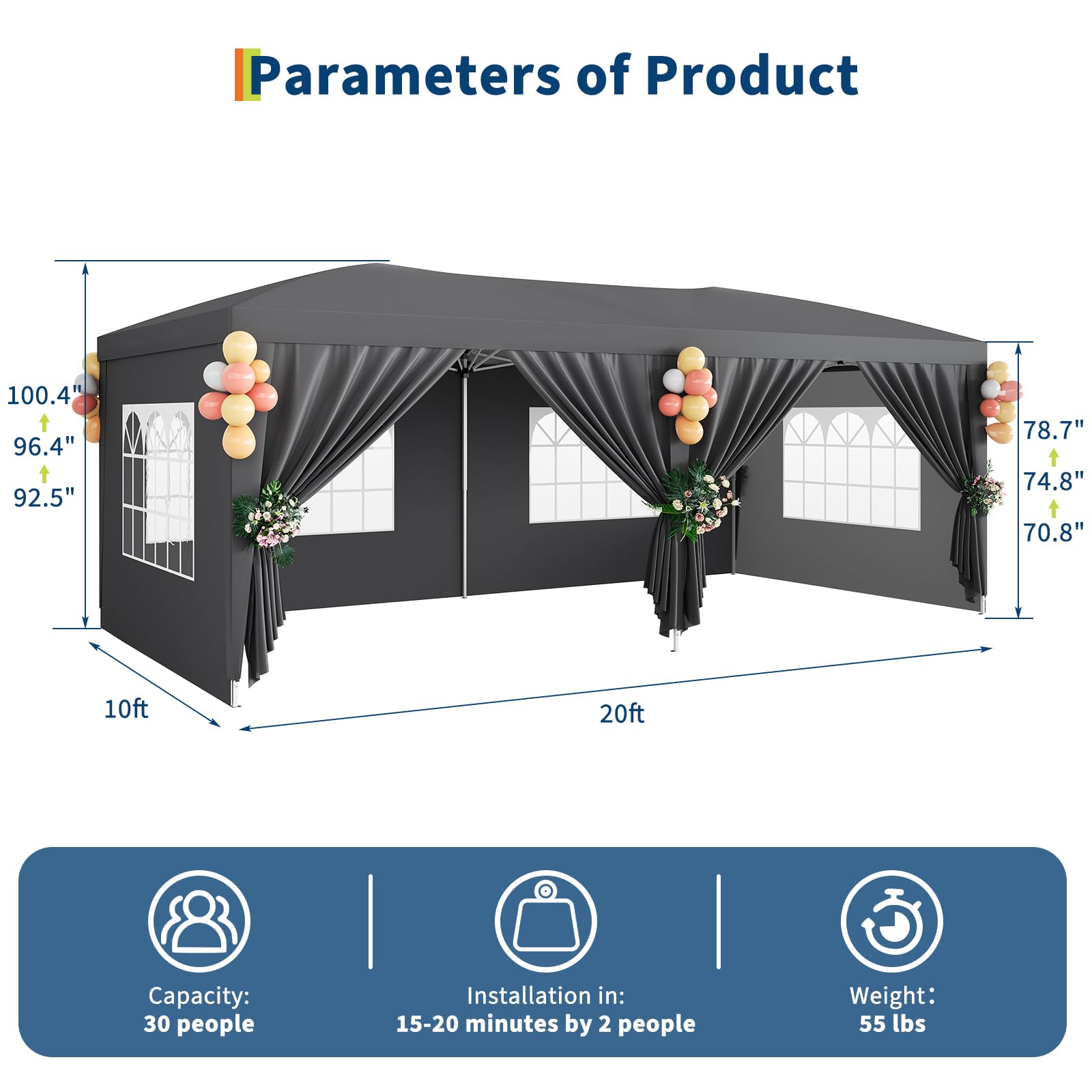 خيمة قابلة للطي 10×20 مع 6 جدر - مراجعة Gazebo Pop Up وسعره