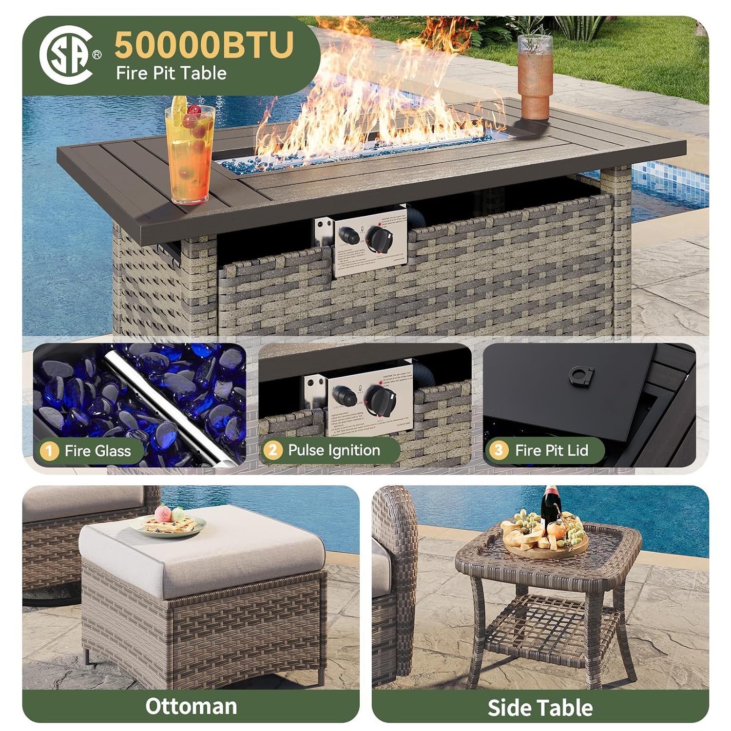 طقم أثاث خارجي من الخوص مكون م - مراجعة Outdoor Furniture And Fire Pit وسعره
